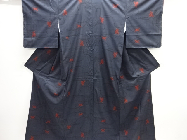 JAPANESE KIMONO / SILK / DORO OSHIMA TSUMUGI / WOVEN FLORAL PLANTS
